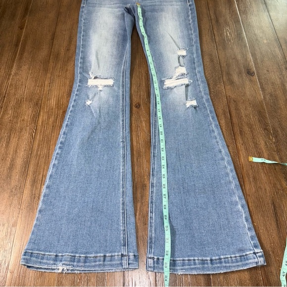 KanCan Light Blue Flare Jeans Distressed Button Fly Boho - Picture 8 of 12